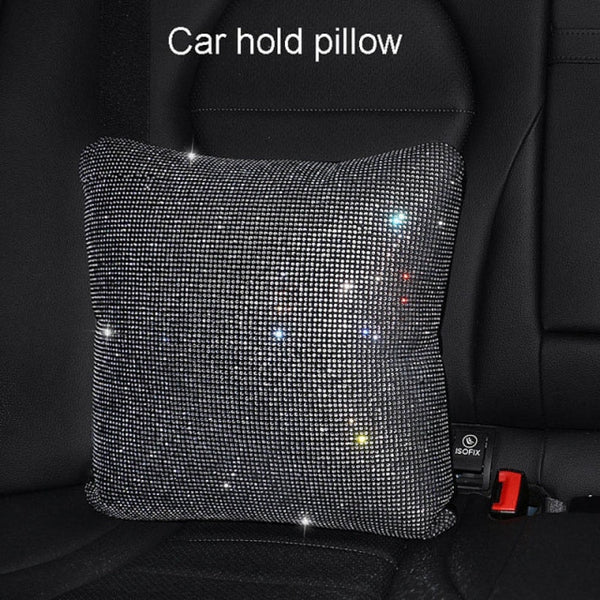 Fashion Rhinestone Crystal Car Headrest Neck Pillows Diamond Car Seat Belt Cover Pad Waist Support Auto Interior Accessories Set