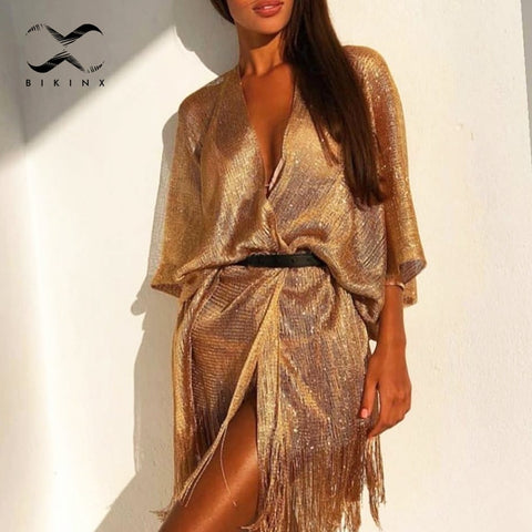 Tassel gold bikini cover up