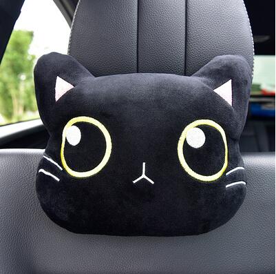 Cute Cat Car Neck Pillow Cartoon Cat Head Car Headrest Travel  Cushion  Cat Seatbelt Shoulder Pads Covers Rearview Mirror Cover