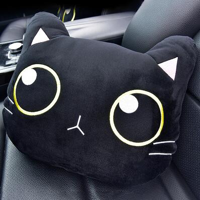 Cute Cat Car Neck Pillow Cartoon Cat Head Car Headrest Travel  Cushion  Cat Seatbelt Shoulder Pads Covers Rearview Mirror Cover