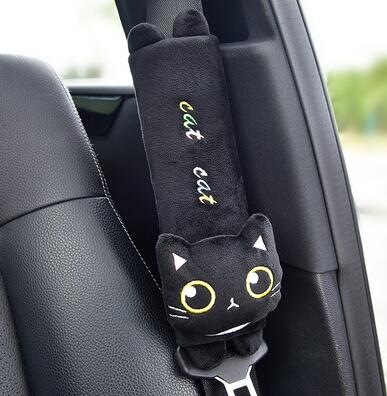 Cute Cat Car Neck Pillow Cartoon Cat Head Car Headrest Travel  Cushion  Cat Seatbelt Shoulder Pads Covers Rearview Mirror Cover