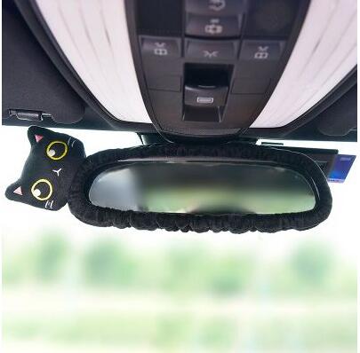 Cute Cat Car Neck Pillow Cartoon Cat Head Car Headrest Travel  Cushion  Cat Seatbelt Shoulder Pads Covers Rearview Mirror Cover