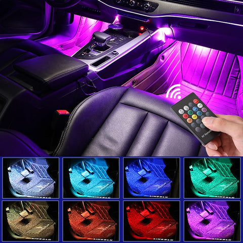 LED Car Foot Light Lamp USB Wireless Remote Music Control Multiple Interior