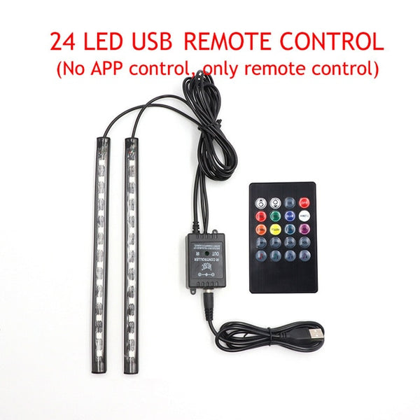 LED Car Foot Light Lamp USB Wireless Remote Music Control Multiple Interior