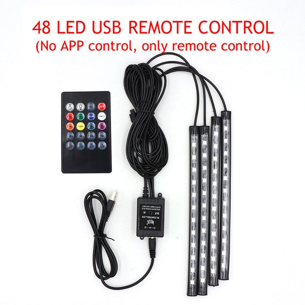 LED Car Foot Light Lamp USB Wireless Remote Music Control Multiple Interior