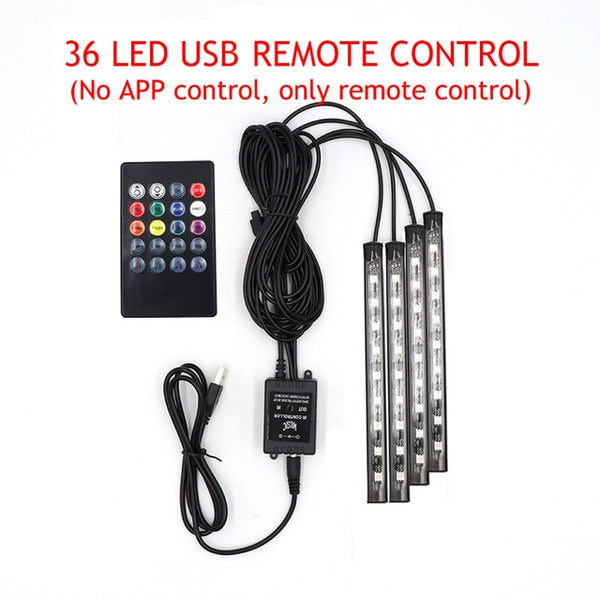 LED Car Foot Light Lamp USB Wireless Remote Music Control Multiple Interior