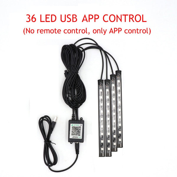 LED Car Foot Light Lamp USB Wireless Remote Music Control Multiple Interior