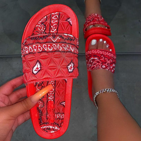 Women Bandana Print Sandals Slides