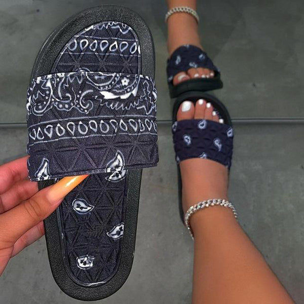 Women Bandana Print Sandals Slides