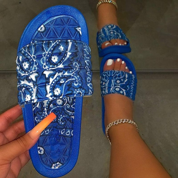 Women Bandana Print Sandals Slides