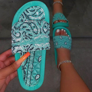 Women Bandana Print Sandals Slides