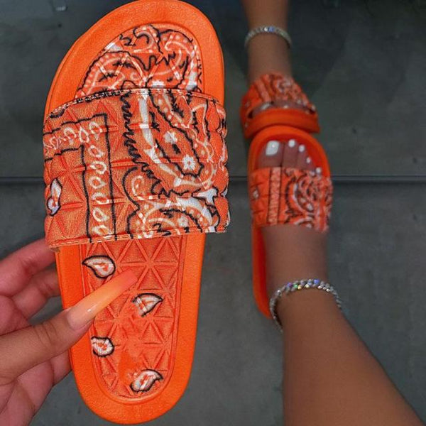 Women Bandana Print Sandals Slides