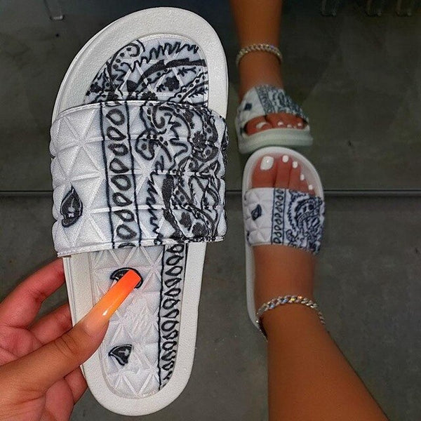 Women Bandana Print Sandals Slides