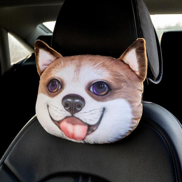 1Pcs Cute Dog Cat Car Headrest Interesting Car Neck Pillow Safety Seat Belt Shoulder Cover Pad Men Women Girls Car Accessories