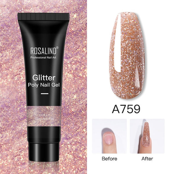 Glitter Poly Nail Gel Extension 15ml Gel Polish Soak Off Nail Art