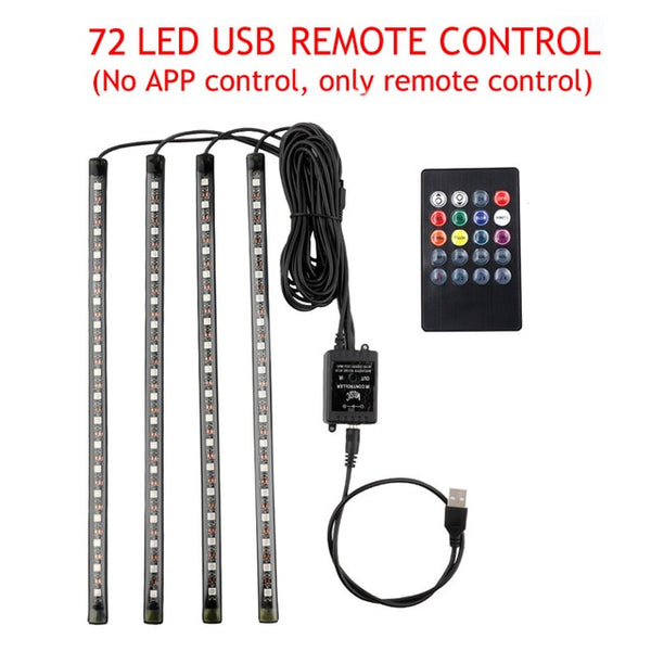 LED Car Foot Light Lamp USB Wireless Remote Music Control Multiple Interior