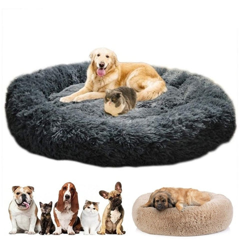 Pet Dog Round Long Plush Dog Beds for Large Dogs Pet Products Cushion Super Soft Fluffy Comfortable Cat Mat Supplies Accessories