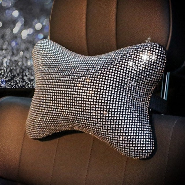 Fashion Rhinestone Crystal Car Headrest Neck Pillows Diamond Car Seat Belt Cover Pad Waist Support Auto Interior Accessories Set